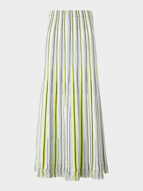 AKRIS Flared Crochet Knit Fringe Hem Skirt