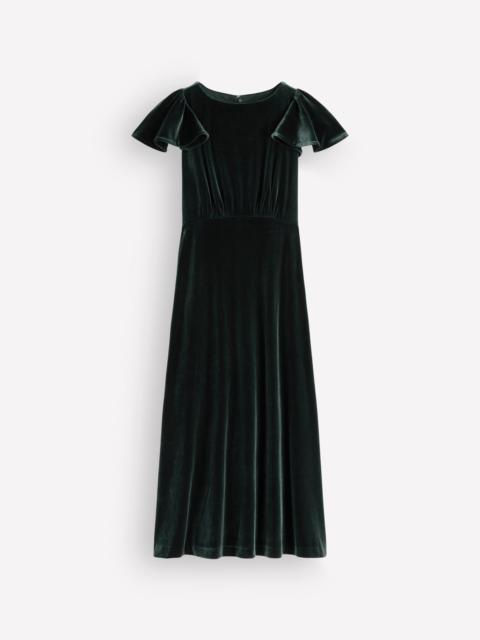 BODEN Draped Sleeve Velvet Dress-Scarab