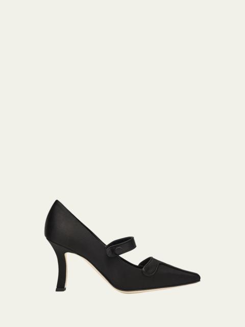 Manolo Blahnik Ganeus Satin Mary Jane Pumps
