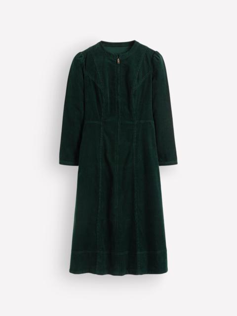 BODEN Una Cord Midi Dress-Midnight Emerald
