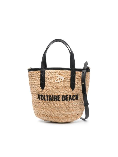 embroidered-logo raffia beach bag