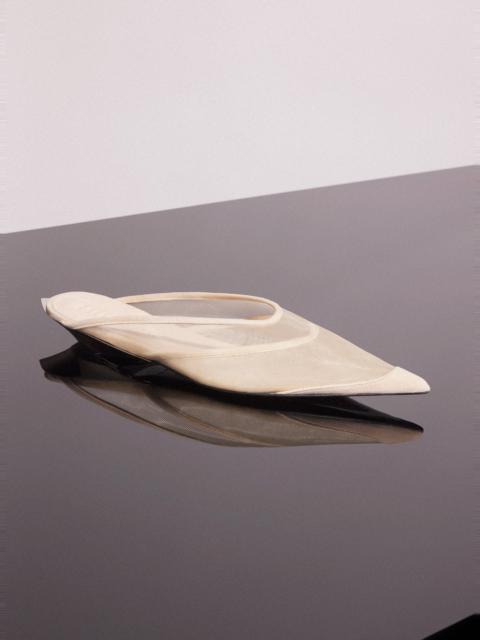 MUGLER tan mesh fang flat mules