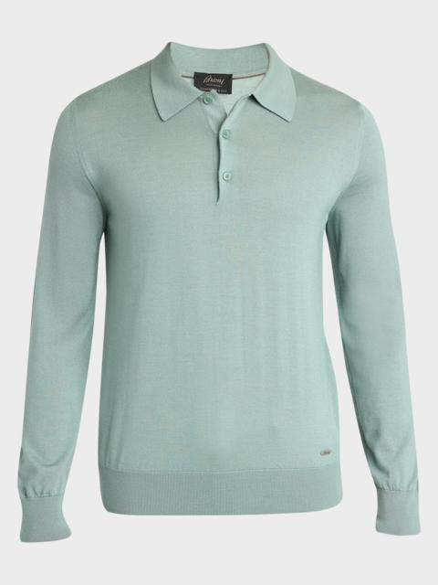 Brioni Men's Cashmere-Silk Polo Sweater