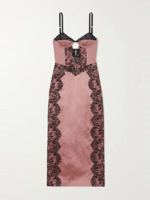GUCCI Love Parade cutout lace-paneled duchesse silk-satin midi dress