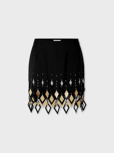 Paco Rabanne BLACK CREPE MINI SKIRT WITH DIAMOND-SHAPED ASSEMBLY