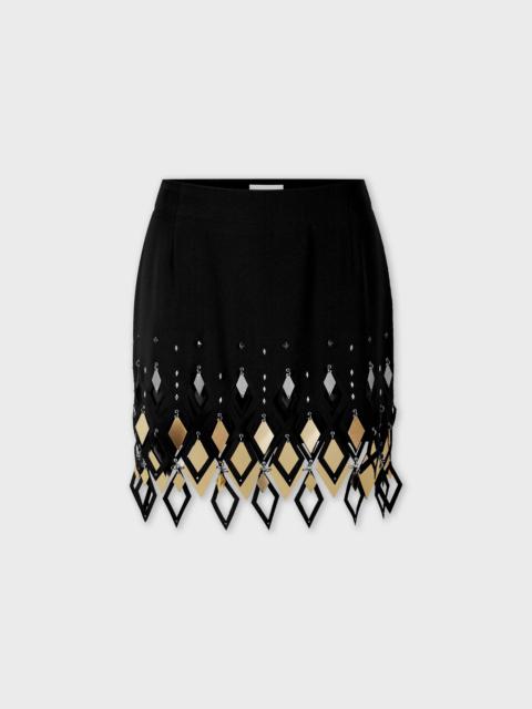 rabanne BLACK CREPE MINI SKIRT WITH DIAMOND-SHAPED ASSEMBLY