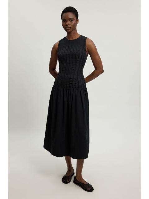 KAREN MILLEN Petite Textured Drop Waist Long Sleeve Woven Midi Dress