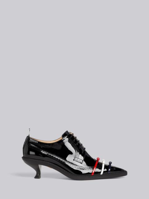 Thom Browne Black Soft Patent Leather Micro Sole 3-Bow 50mm Curved Heel Longwing Brogue