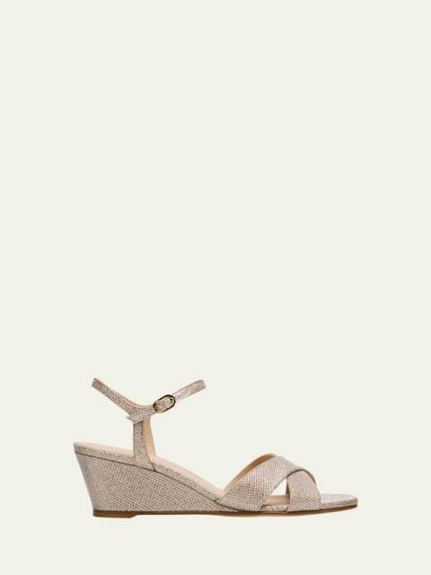 Stuart Weitzman Dayna Metallic Crisscross Wedge Sandals