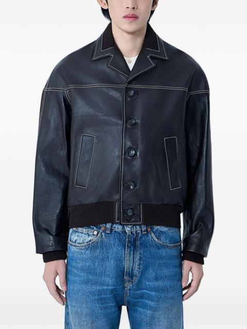 WALES BONNER ribbed trims notched leather jacket
