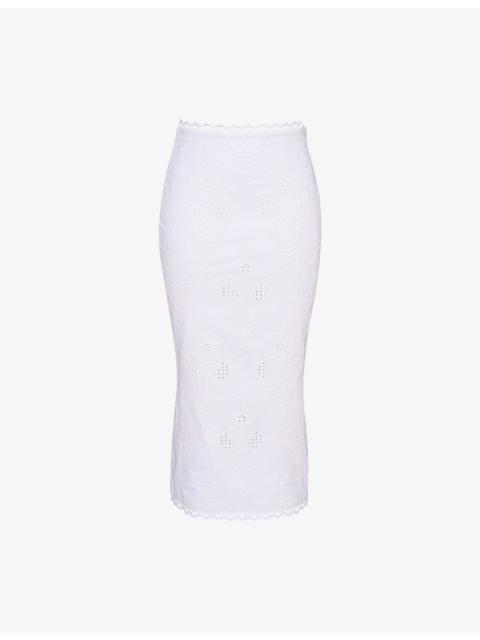 House of CB Antonie Broderie-Anglaise Slim-Fit Cotton Midi Skirt