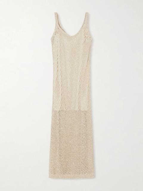 Brunello Cucinelli Sequined crocheted maxi dress Beige