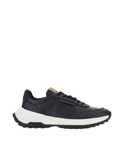 EMPORIO ARMANI GRAINED LEATHER SNEAKERS WITH LOGO