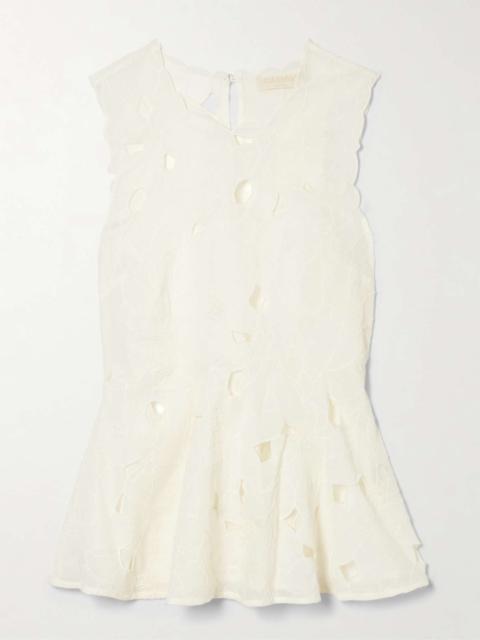 Ali cutout embroidered cotton-voile top Off-white