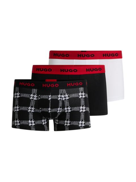 HUGO THREE-PACK OF STRETCH-COTTON TRUNKS WITH LOGO WAISTBANDS