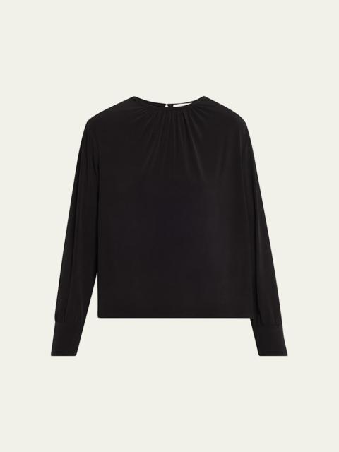 Vince Gathered Long-Sleeve Crepe Blouse