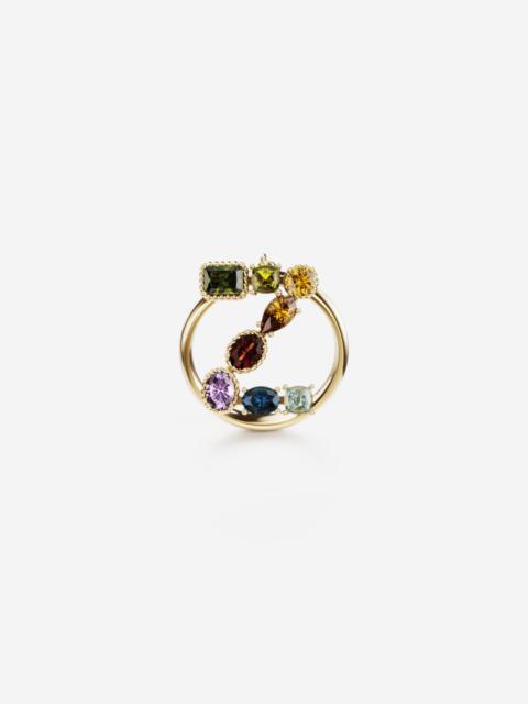Rainbow alphabet Z ring in yellow gold with multicolor fine gems
