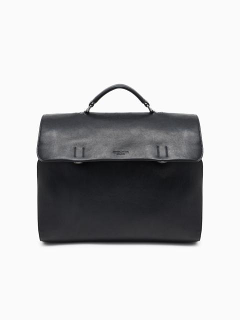 GIORGIO ARMANI LEATHER BRIEFCASE WITH FLAP AND TOP HANDLE