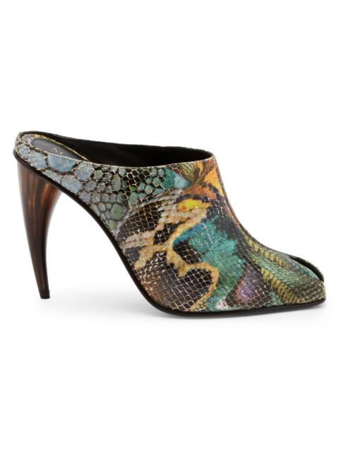 Alexander McQueen Women's Horn 105MM Embossed-Leather Peep Toe Mules - Multicolor