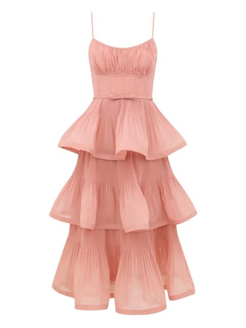 Zimmermann PLEATED TIERED MIDI DRESS