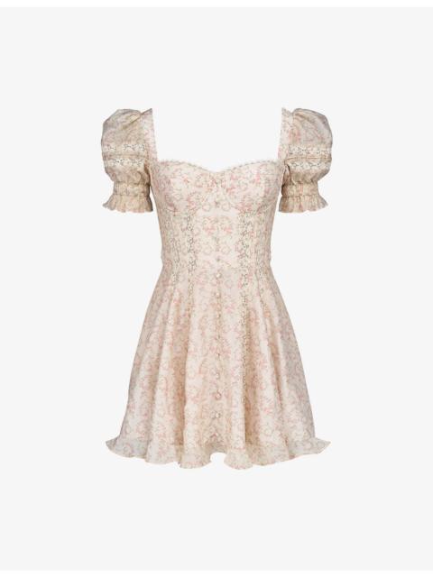 House of CB Melita Puff-Sleeve Linen-Blend Mini Dress