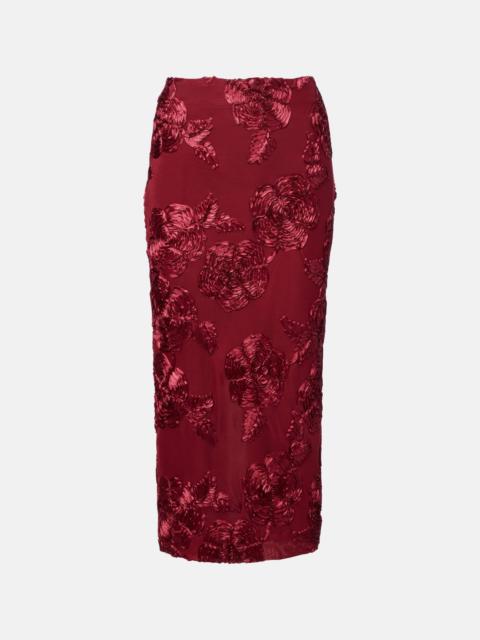 ROTATE Floral-appliqué mesh pencil skirt