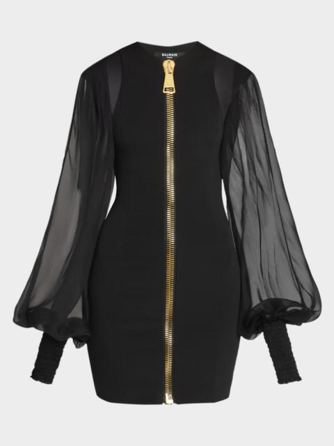 Balmain Tweed Chiffon-Sleeve Jacket