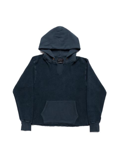 LES TIEN Raw Cropped Inside Out Hoodie Heavyweight Fleece - Faded Black