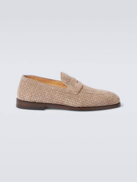 Woven suede penny loafers