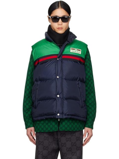 GUCCI Navy & Green Striped Down Vest
