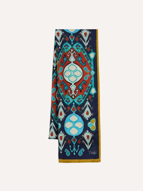 Drake's Navy Tapestry Print Wool Silk Scarf
