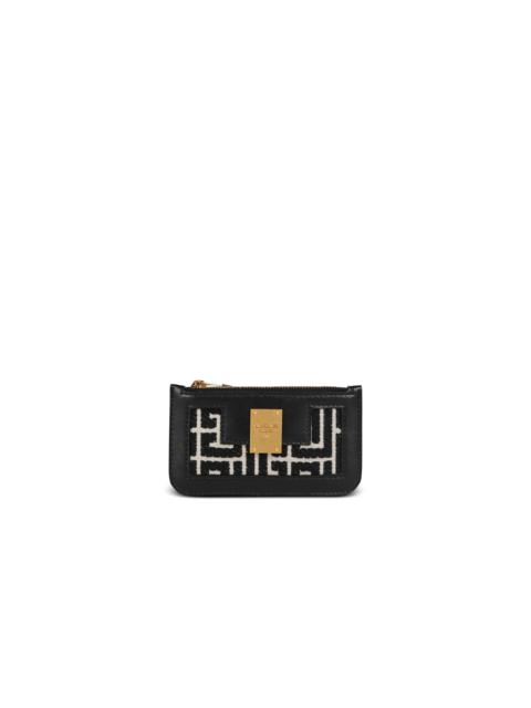Balmain Bicolor jacquard 1945 card holder with leather panels