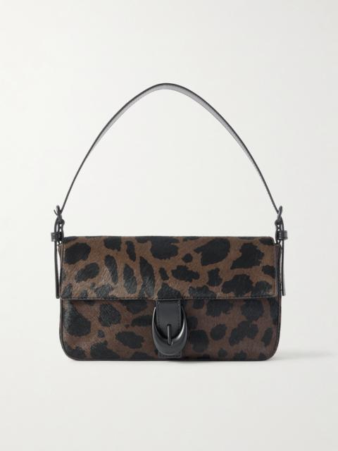 STAUD Harlow Buckled Leopard-print Calf Hair Shoulder Bag