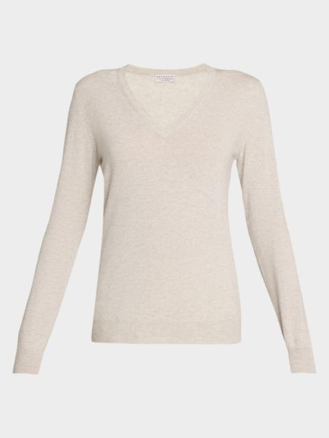 Brunello Cucinelli Monili-Trim V-Neck Cashmere Sweater