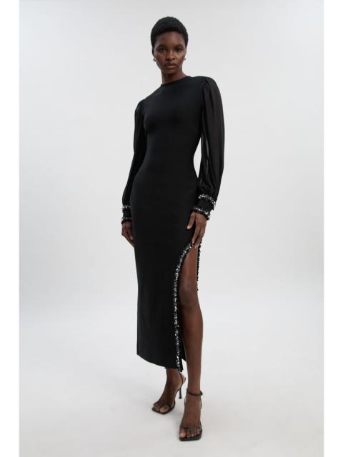 KAREN MILLEN Embellished Figure Form And Chiffon Sleeve Midi Dress
