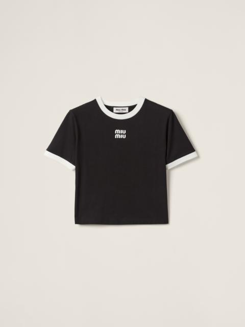 [MiuMiu] MJN4261 2IO F0QMM CROP COTTON T SHIRT ☆送料込☆ MIU MIU》 MJN4261 2IO F0QMM CROP COTTON T SHIRT (MiuMiu/T