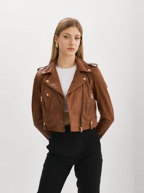 LAMARQUE CIARA GOLD | Cropped Leather Biker Jacket