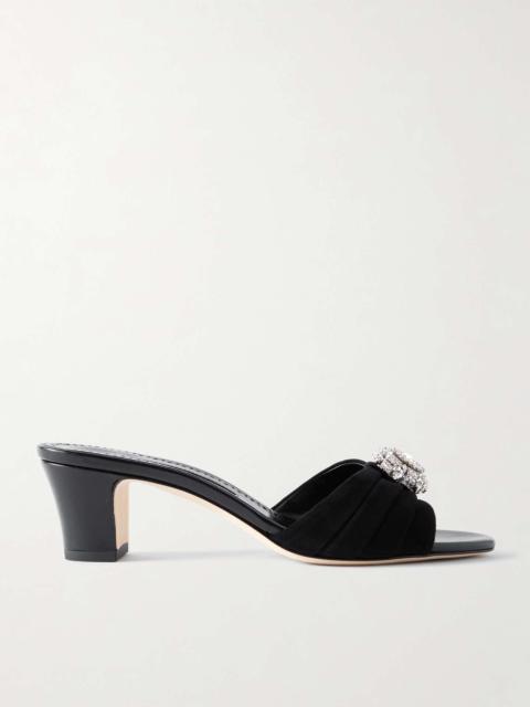 Manolo Blahnik Ansalko 50 crystal-embellished suede mules