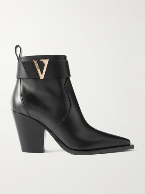VERSACE Embellished Leather Ankle Boots