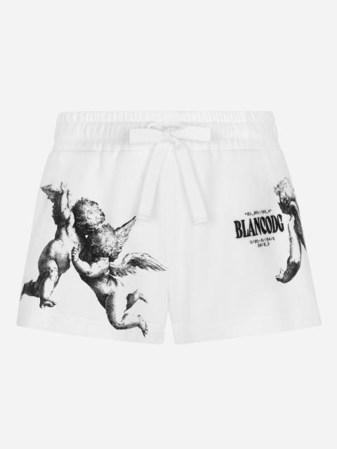 Dolce & Gabbana Jersey shorts with Angel print and embroidery BLANCO DOLCE&GABBANA
