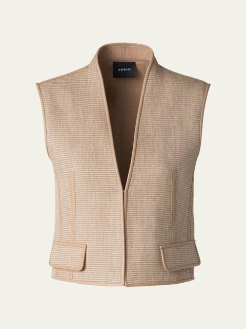 AKRIS Alvaro Short Raffia Leather-Trim Vest
