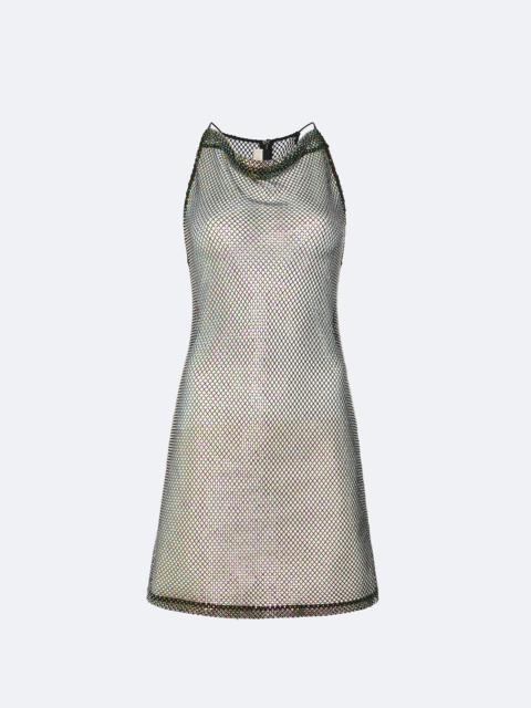 LAPOINTE Rhinestone Mesh Cowl Neck Mini Dress