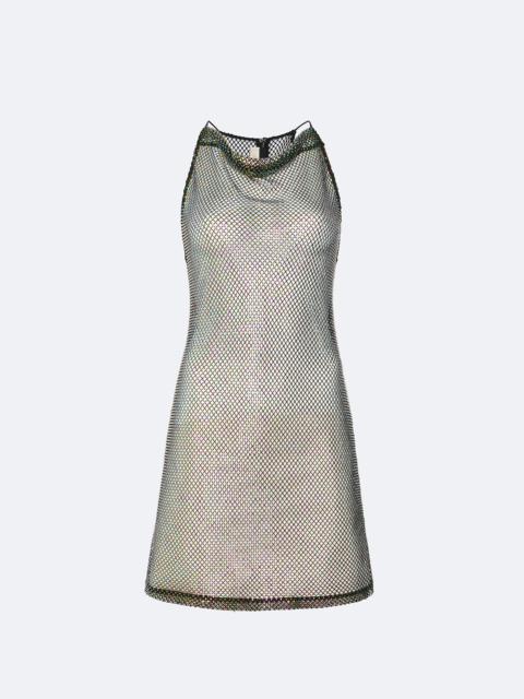 LAPOINTE Rhinestone Mesh Cowl Neck Mini Dress