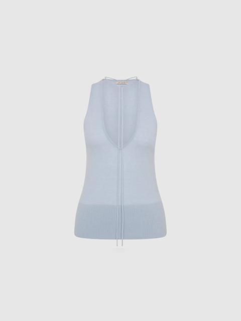 ST. AGNI Plunge Rouleau Knit Tie Top - Light Steel