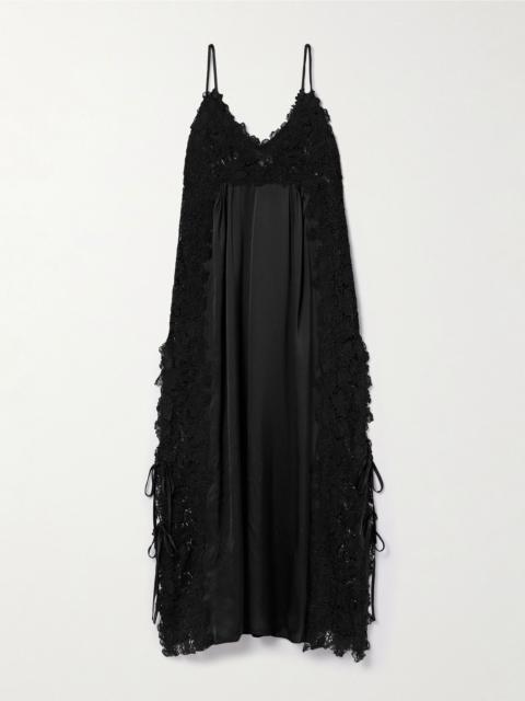 KIKA VARGAS Somaly tie-detailed guipure lace and silk-satin midi dress Black