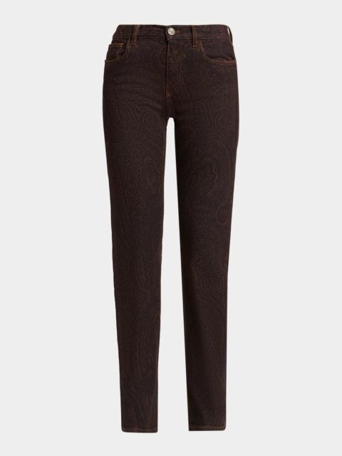 Etro Paisley-Print Denim Straight-Leg Jeans