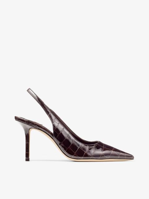 JIMMY CHOO Love  Sling Back 85
Sambuco Shiny Croc Embossed Leather Slingbacks