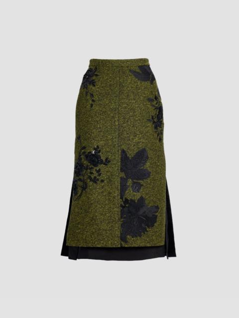 Erdem FLORAL EMBROIDERED WOOL MIDI SKIRT