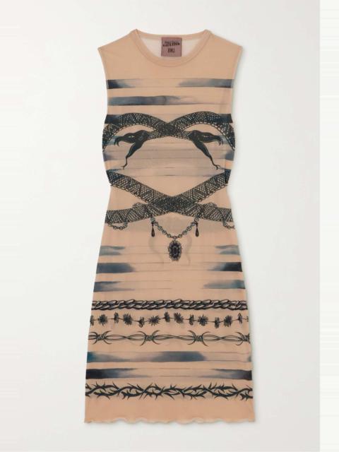 + KNWLS printed stretch-mesh mini dress