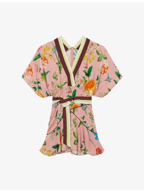 REISS Tessa Floral-Print Silk Mini Dress